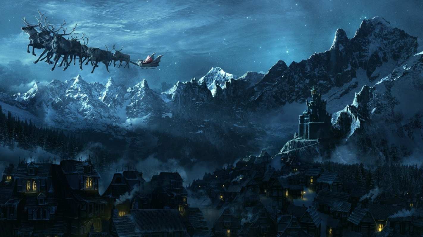 Открытка сани деда мороза  дед мороз олени  Happy New Year 